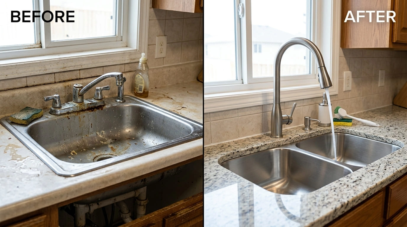 Faucets Sinks Repair Replacement Before and After Old Pasa Plumbers Pasadena CA