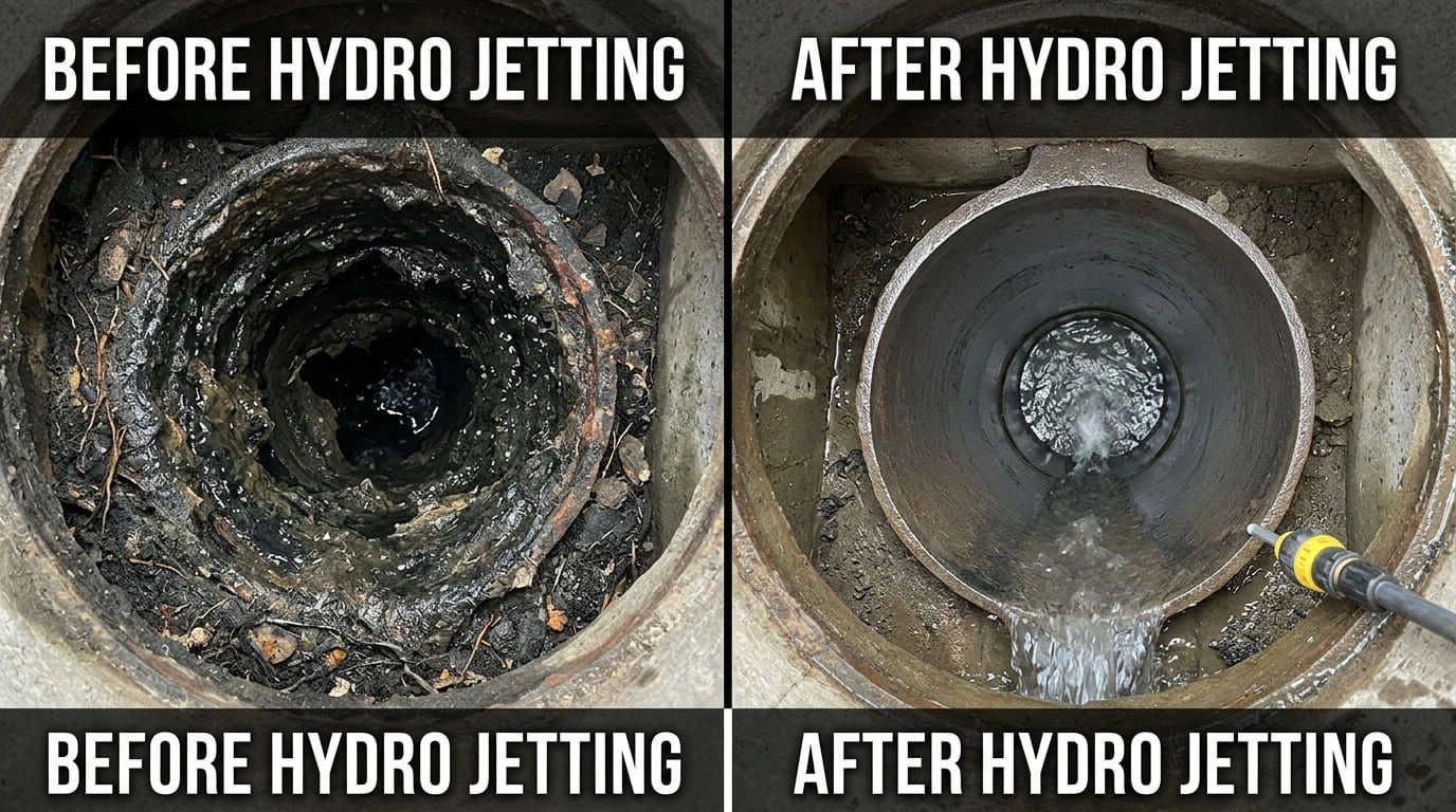 Hydro Jetting Service Before and After Old Pasa Plumbers Pasadena CA Commercial Drain Cleaning