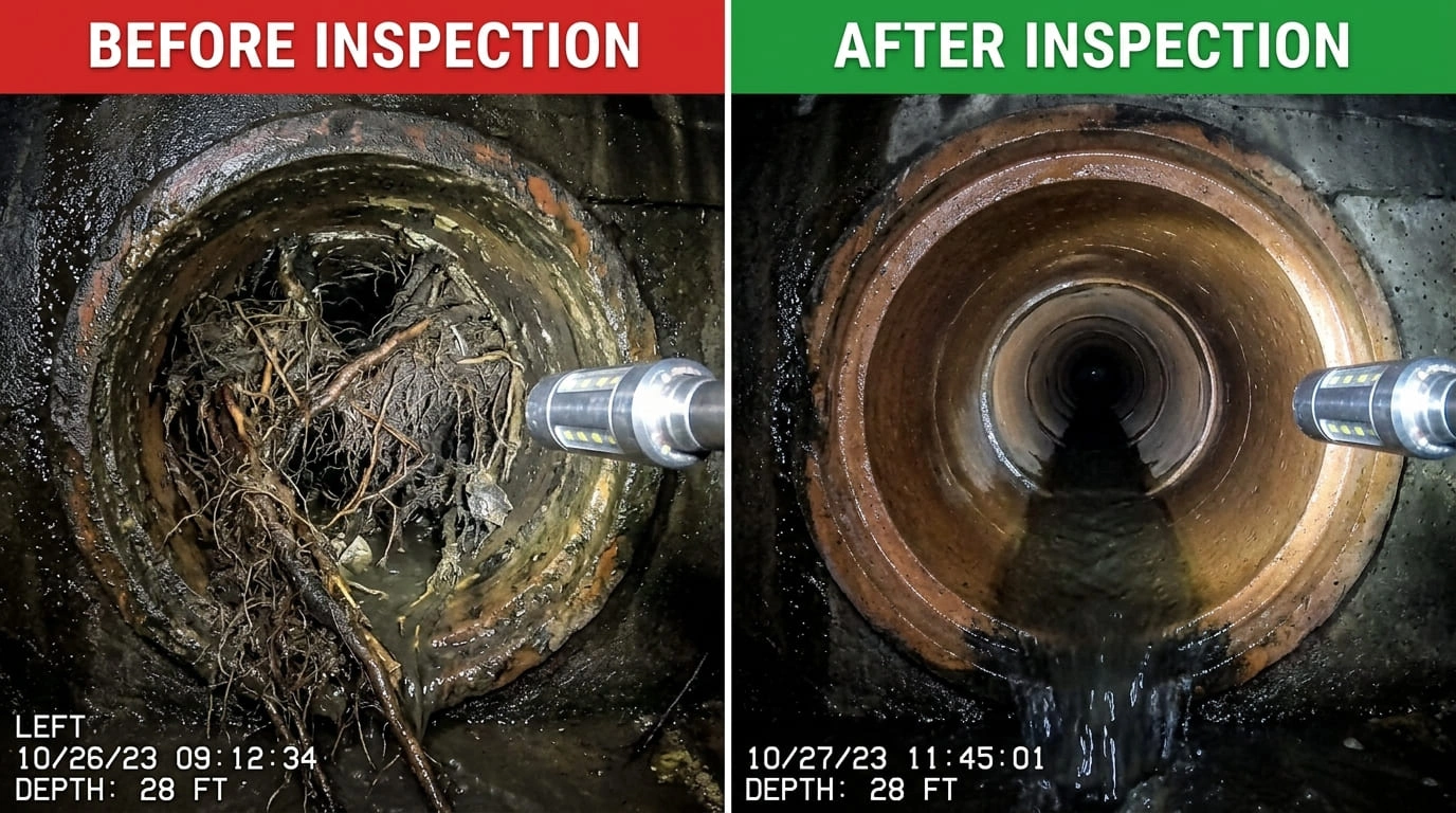 Sewer Camera Inspection Before and After Old Pasa Plumbers Pasadena CA East Pasadena Service