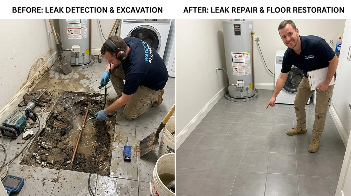 Slab Leak Repair Before and After Old Pasa Plumbers Pasadena CA