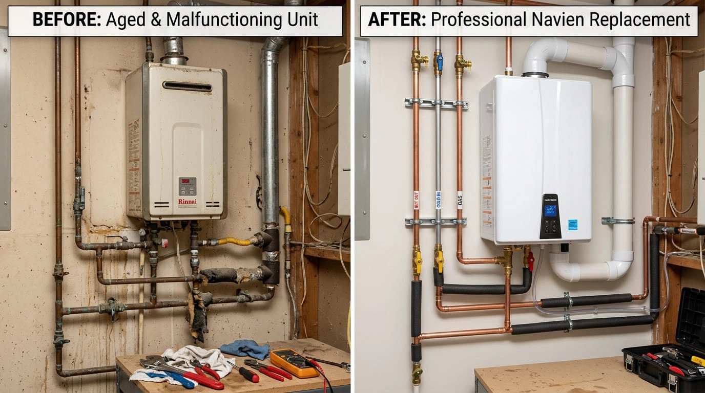 Tankless Water Heater Replacement Before and After Old Pasa Plumbers Pasadena CA