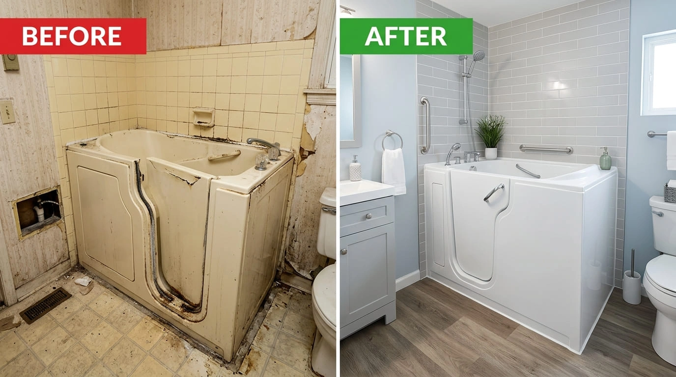 Walk-In Tub Replacement Before and After Old Pasa Plumbers Pasadena CA