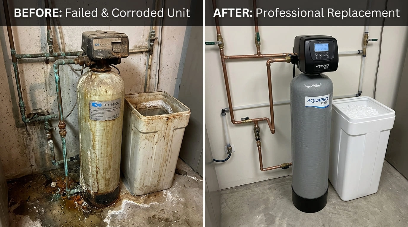 Water Softener Replacement Before and After Old Pasa Plumbers Pasadena CA